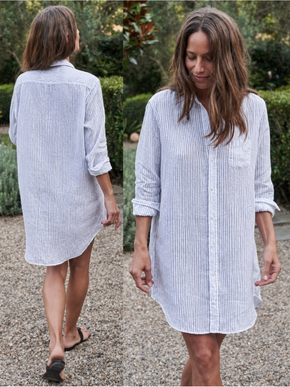 Frank & Eileen Mary Shirt Dress Striped Button Front Blue and White XS